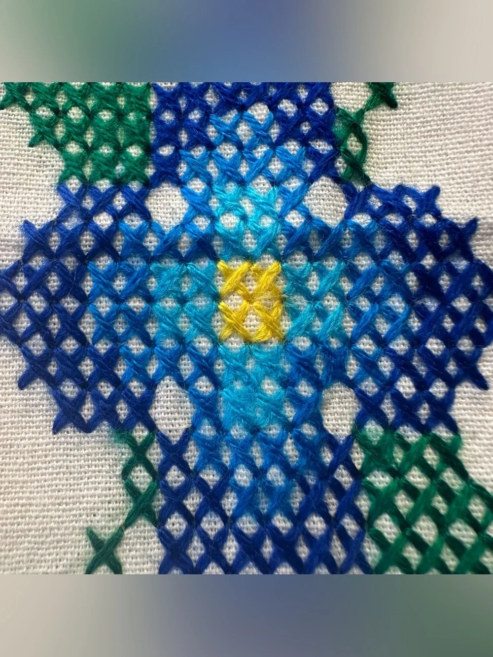 Vintage 4 Hand Embroidered Napkins Blue Flower Cross-Stitch 11